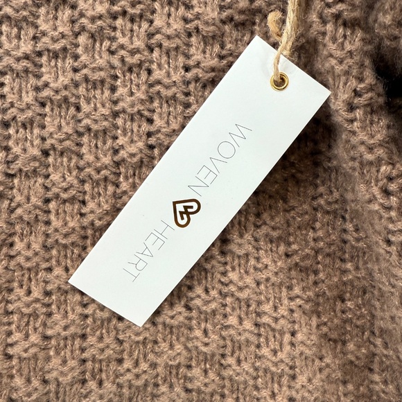 Woven Heart Sweater Women's Large Beige Cable Knit High Neck - Picture 2 of 8